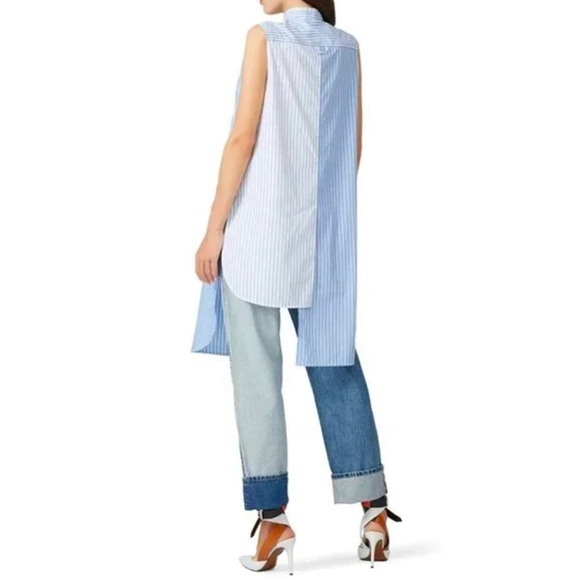 Monse Blue and White Cotton Sleeveless Mixed Stripe Shirt Button Down Size 0 - Picture 2 of 16